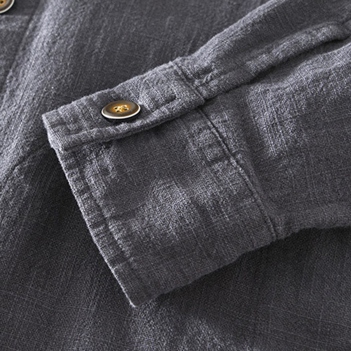 Buddha Stones Commute Plain Simple Buttons Design Men's Long Sleeve Ramie Linen Jacket With Pockets - image 18