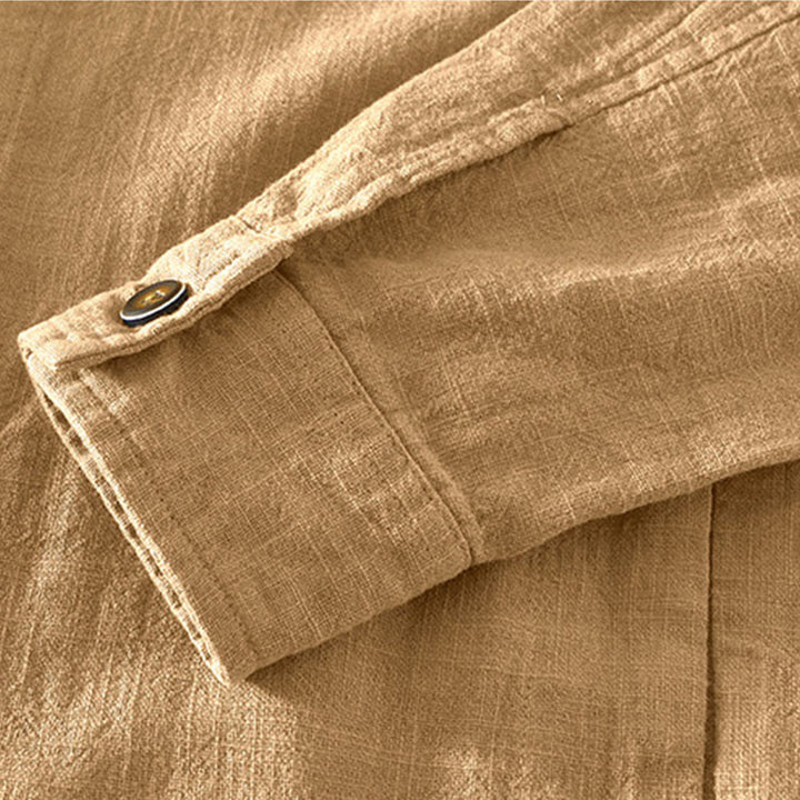 Buddha Stones Casual Plain Simple Buttons Design Men's Long Sleeve Ramie Linen Jacket With Pockets - image 4