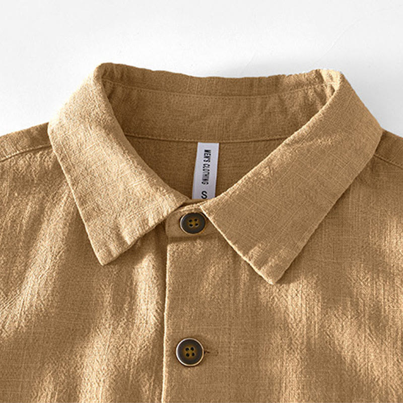 Buddha Stones Casual Plain Simple Buttons Design Men's Long Sleeve Ramie Linen Jacket With Pockets - image 2