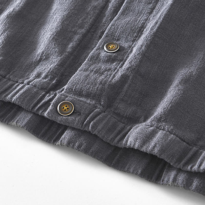 Buddha Stones Commute Plain Simple Buttons Design Men's Long Sleeve Ramie Linen Jacket With Pockets - image 19