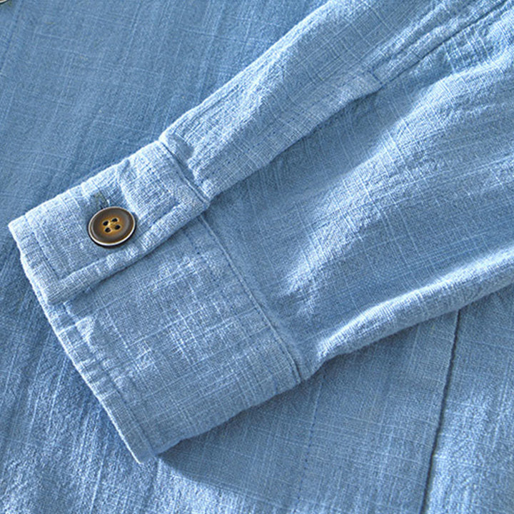Buddha Stones Casual Plain Simple Buttons Design Men's Long Sleeve Ramie Linen Jacket With Pockets - image 14