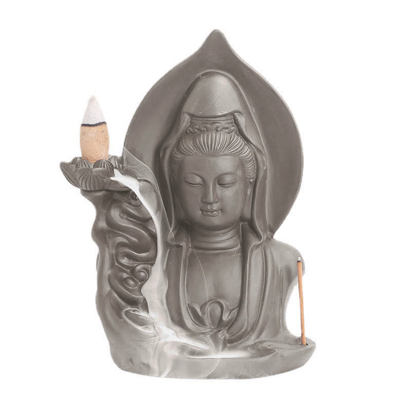 Tibetan Avalokitesvara Buddha Lotus Healing Backflow Smoke Fountain Incense Burner - image 9