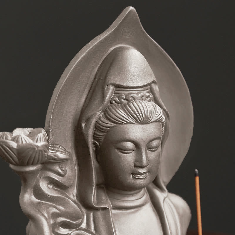Tibetan Avalokitesvara Buddha Lotus Healing Backflow Smoke Fountain Incense Burner - image 2