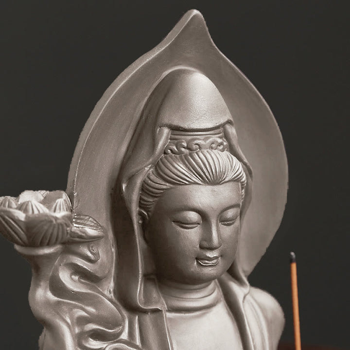 Tibetan Avalokitesvara Buddha Lotus Healing Backflow Smoke Fountain Incense Burner - image 2