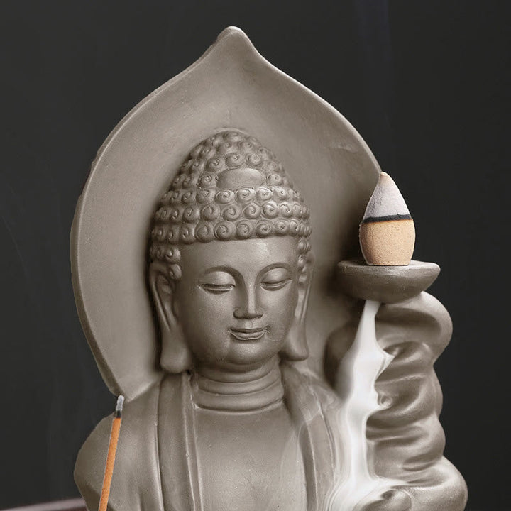 Tibetan Avalokitesvara Buddha Lotus Healing Backflow Smoke Fountain Incense Burner - image 16