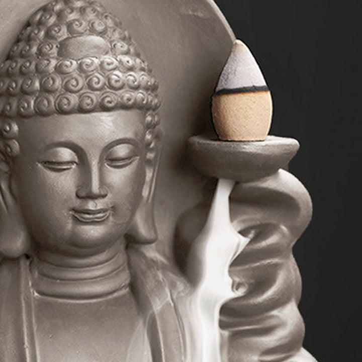 Tibetan Avalokitesvara Buddha Lotus Healing Backflow Smoke Fountain Incense Burner - image 18