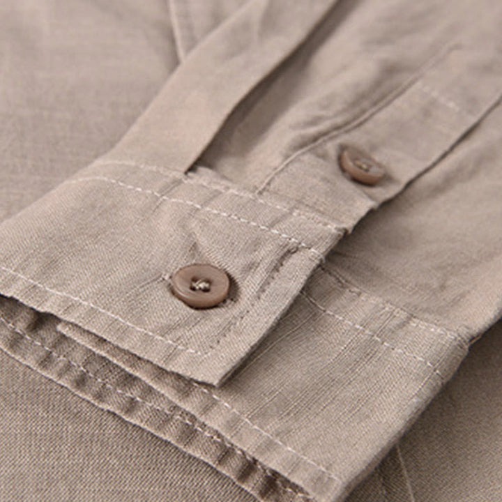 Buddha Stones Men's Long Sleeve Stand Collar With Pocket Pure Color Casual Cotton Linen Shirt - image 31