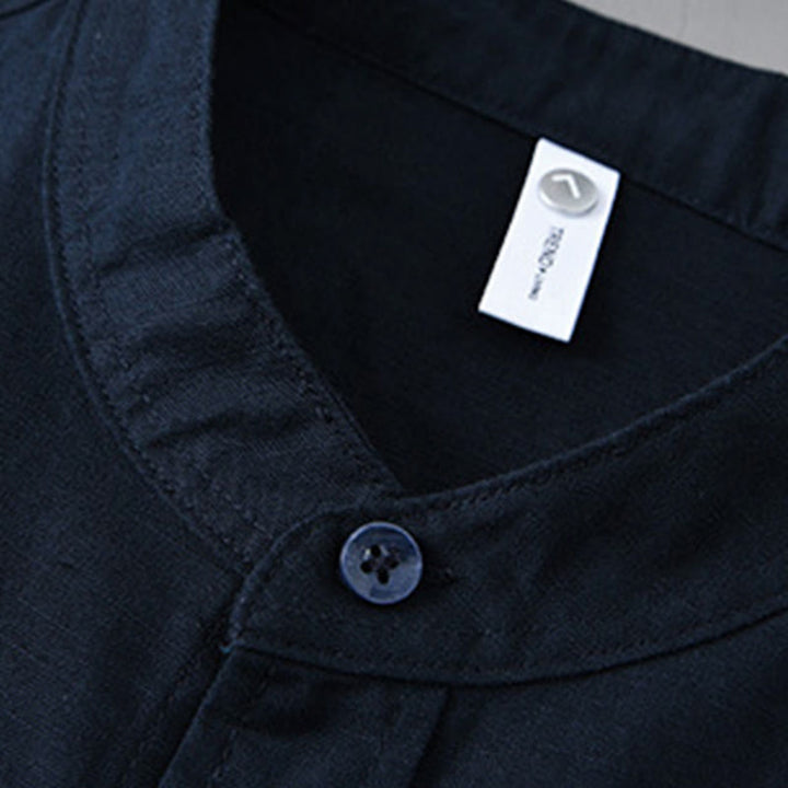 Buddha Stones Men's Long Sleeve Stand Collar With Pocket Pure Color Casual Cotton Linen Shirt - image 40