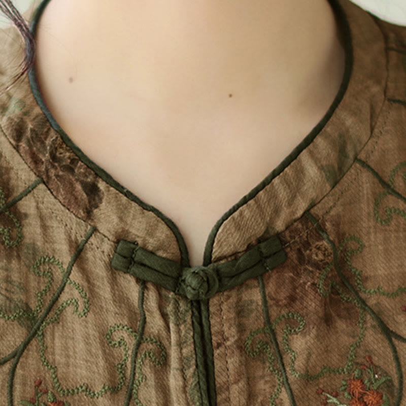 Buddha Stones Purple Flower Print Frog-Button Design Shirt - image 8