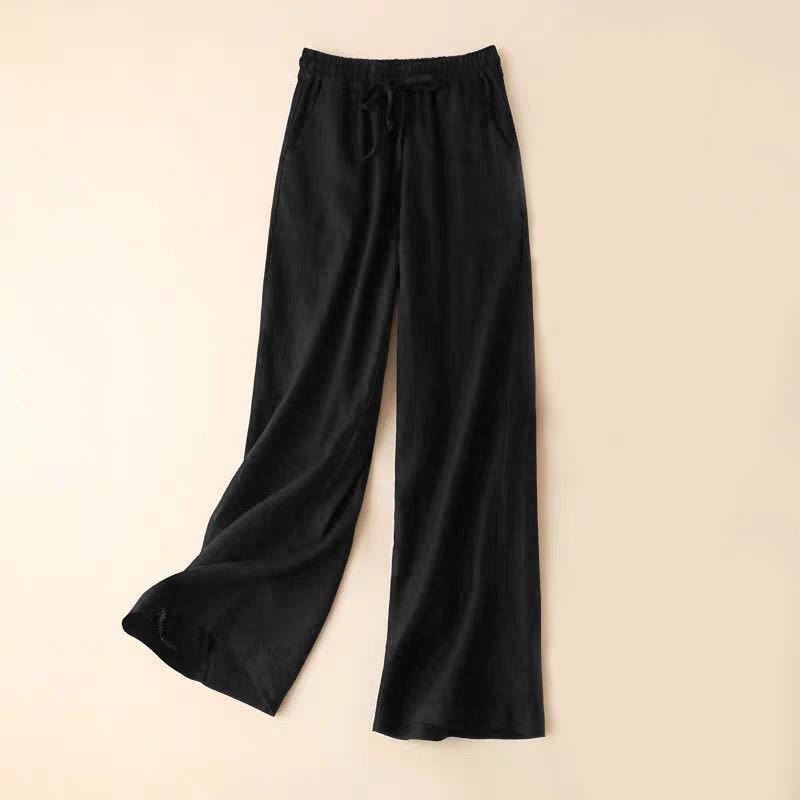 Buddha Stones Casual Cotton Linen High Waist Lace-up Wide Leg Pants With Pockets - Black - US12，UK/AU16，EU44 (3XL) - image 18