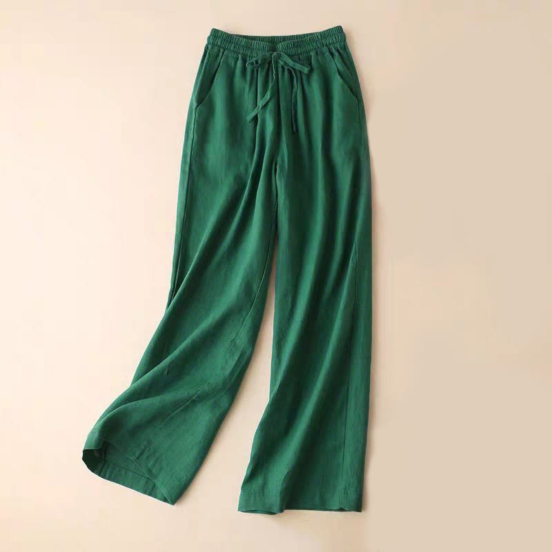 Buddha Stones Casual Cotton Linen High Waist Lace-up Wide Leg Pants With Pockets - MediumSeaGreen - US12，UK/AU16，EU44 (3XL) - image 8