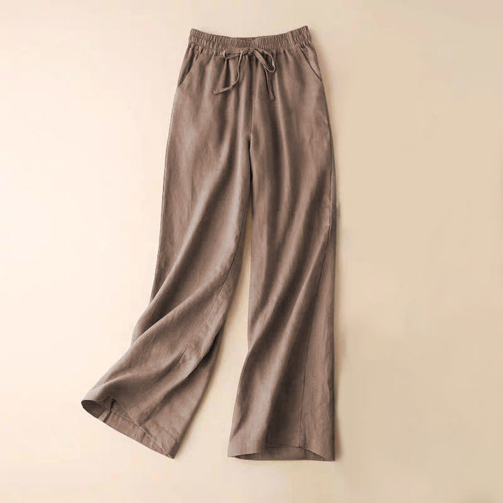 Buddha Stones Casual Cotton Linen High Waist Lace-up Wide Leg Pants With Pockets - Tan - US12，UK/AU16，EU44 (3XL) - image 29
