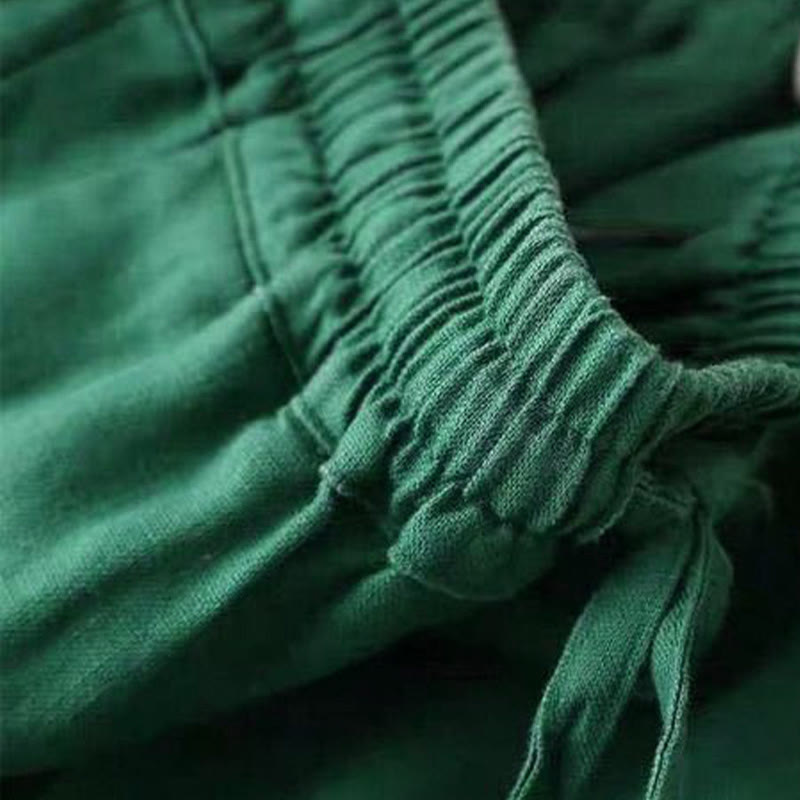 Buddha Stones Casual Cotton Linen High Waist Lace-up Wide Leg Pants With Pockets - image 12