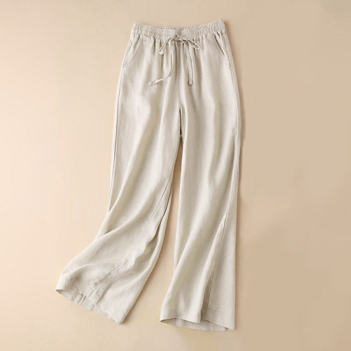 Buddha Stones Casual Cotton Linen High Waist Lace-up Wide Leg Pants With Pockets - Linen - US12，UK/AU16，EU44 (3XL) - image 25