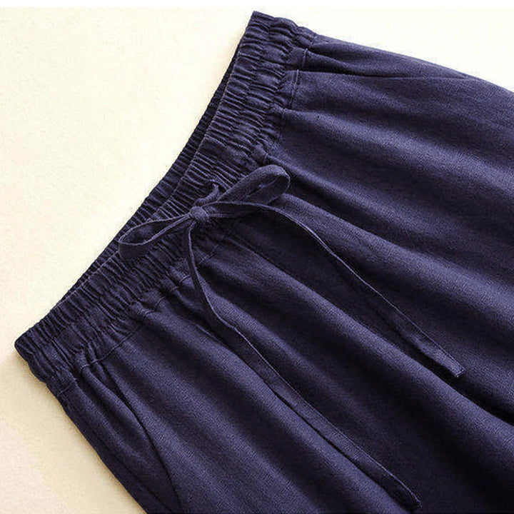 Buddha Stones Casual Cotton Linen High Waist Lace-up Wide Leg Pants With Pockets - image 23