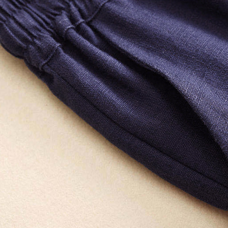 Buddha Stones Casual Cotton Linen High Waist Lace-up Wide Leg Pants With Pockets - image 24