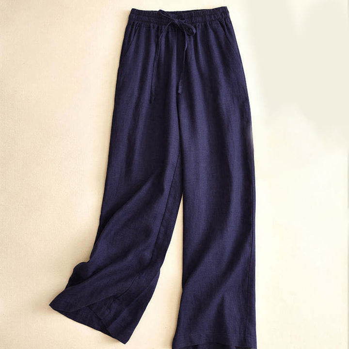 Buddha Stones Casual High Waist Lace-up Wide Leg Pants With Pockets - SteelBlue - US12，UK/AU16，EU44 (3XL) - image 20