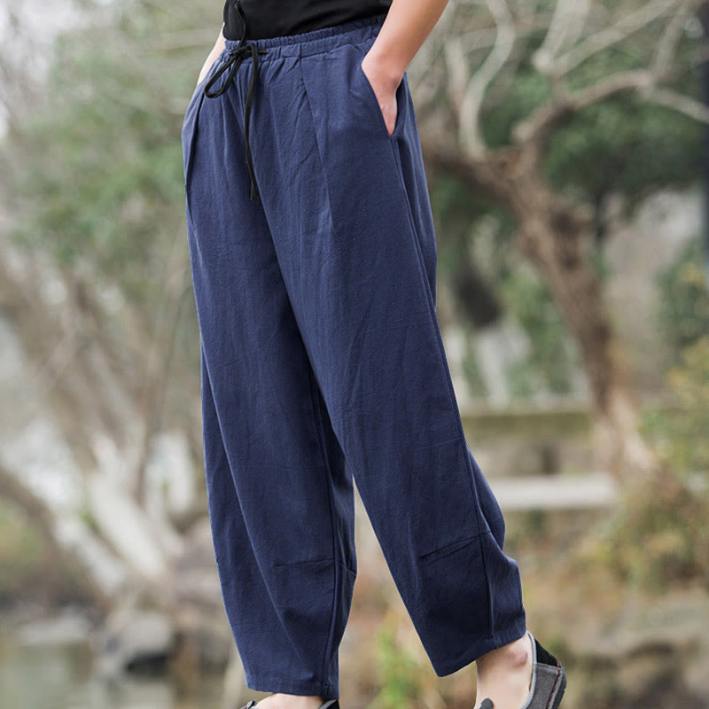Buddha Stones Plain Casual Linen Bloomer Men's Pants With Pockets - image 7