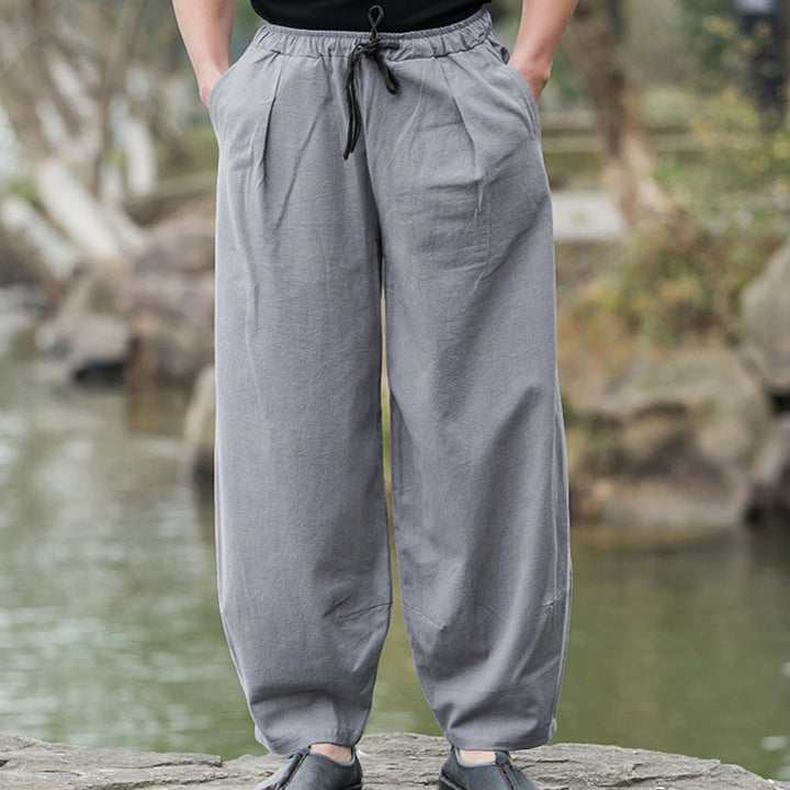 Buddha Stones Plain Casual Linen Bloomer Men's Pants With Pockets - image 12