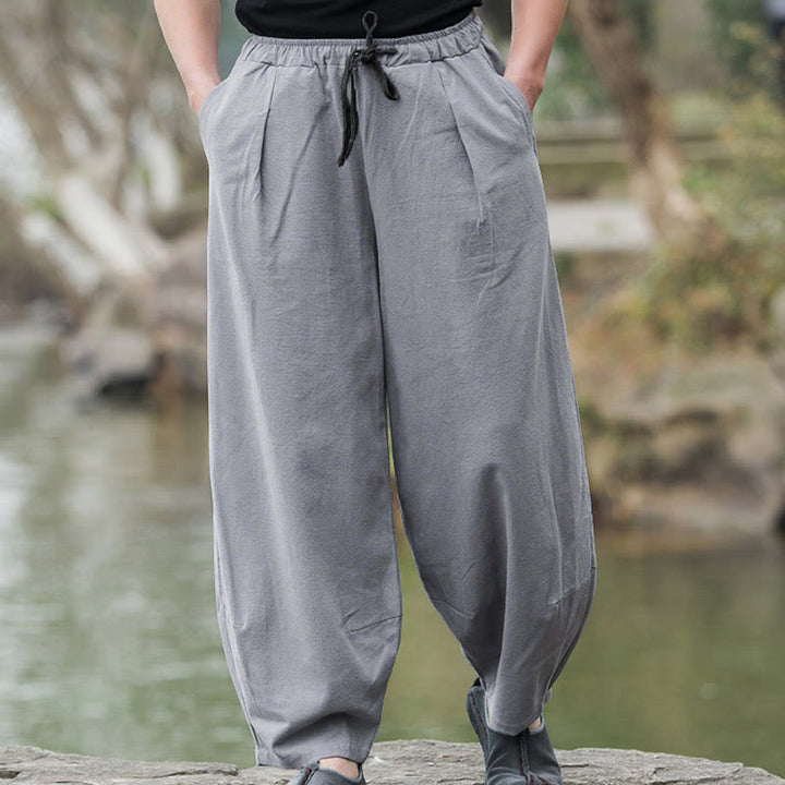 Buddha Stones Plain Casual Linen Bloomer Men's Pants With Pockets - Gray - US/UK/AU44，EU54 (5XL) - image 11
