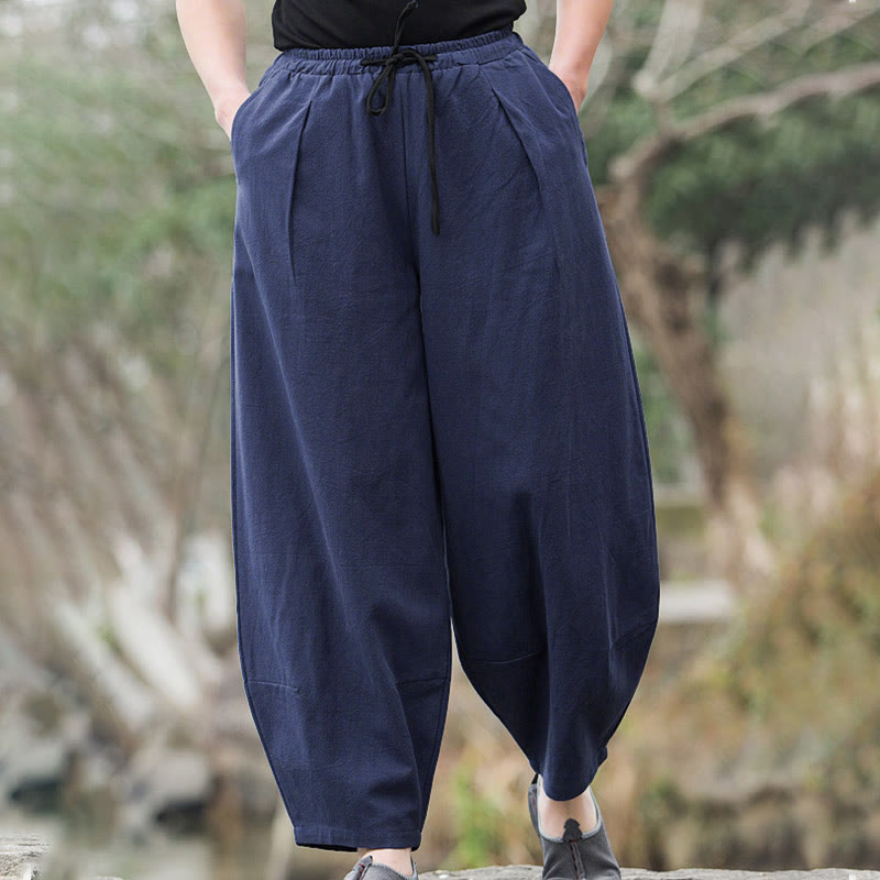 Buddha Stones Plain Casual Linen Bloomer Men's Pants With Pockets - MidnightBlue - US/UK/AU44，EU54 (5XL) - image 5