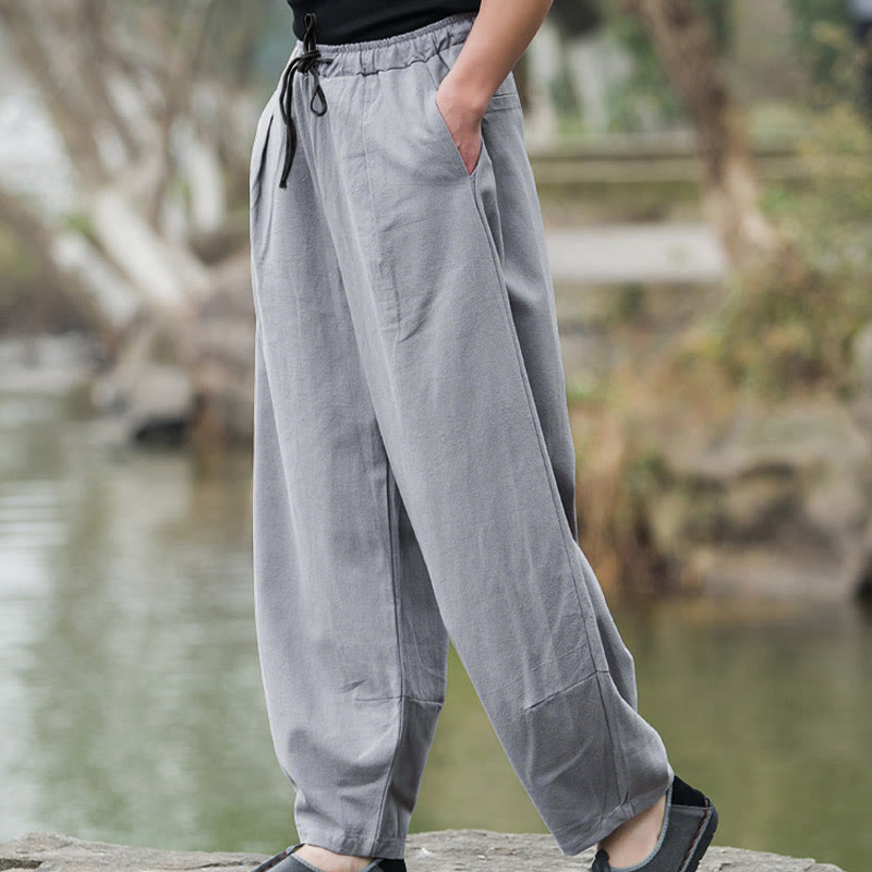 Buddha Stones Plain Casual Linen Bloomer Men's Pants With Pockets - image 13