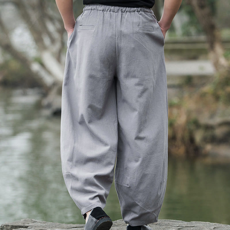 Buddha Stones Plain Casual Linen Bloomer Men's Pants With Pockets - image 14