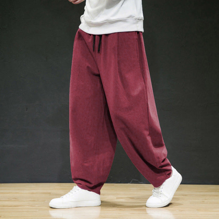Buddha Stones Plain Casual Linen Bloomer Men's Pants With Pockets - FireBrick - US/UK/AU44，EU54 (5XL) - image 9