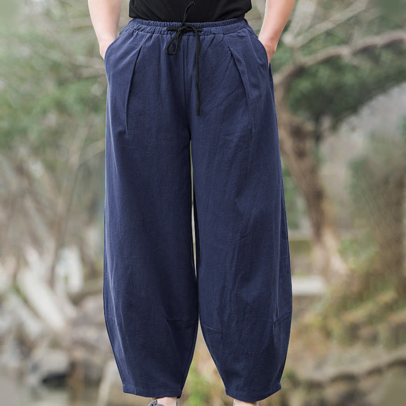 Buddha Stones Plain Casual Linen Bloomer Men's Pants With Pockets - image 6