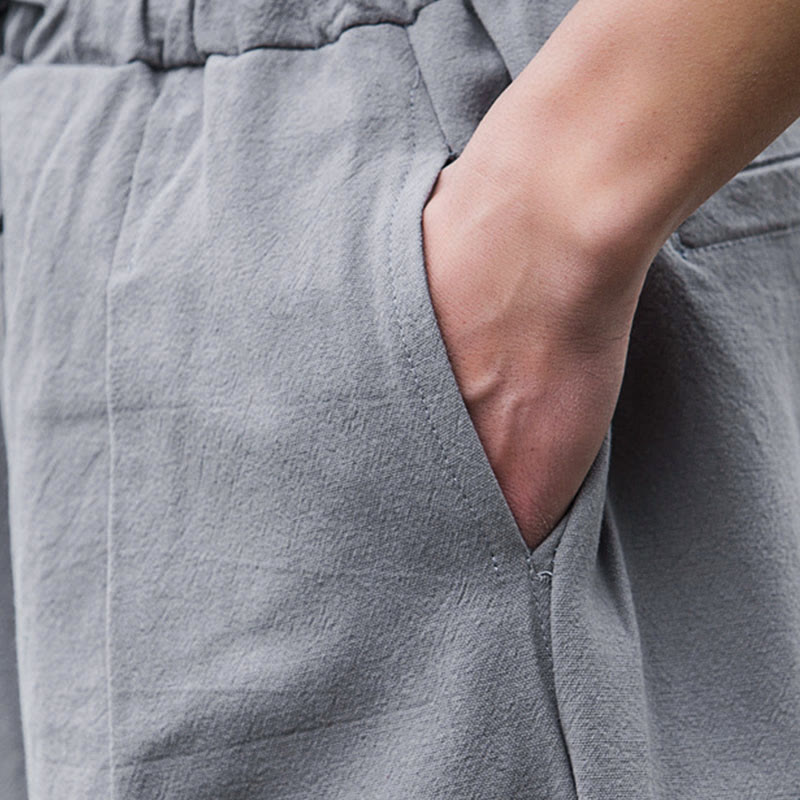 Buddha Stones Plain Casual Linen Bloomer Men's Pants With Pockets - image 17