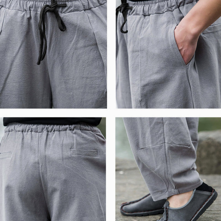 Buddha Stones Plain Casual Linen Bloomer Men's Pants With Pockets - image 16