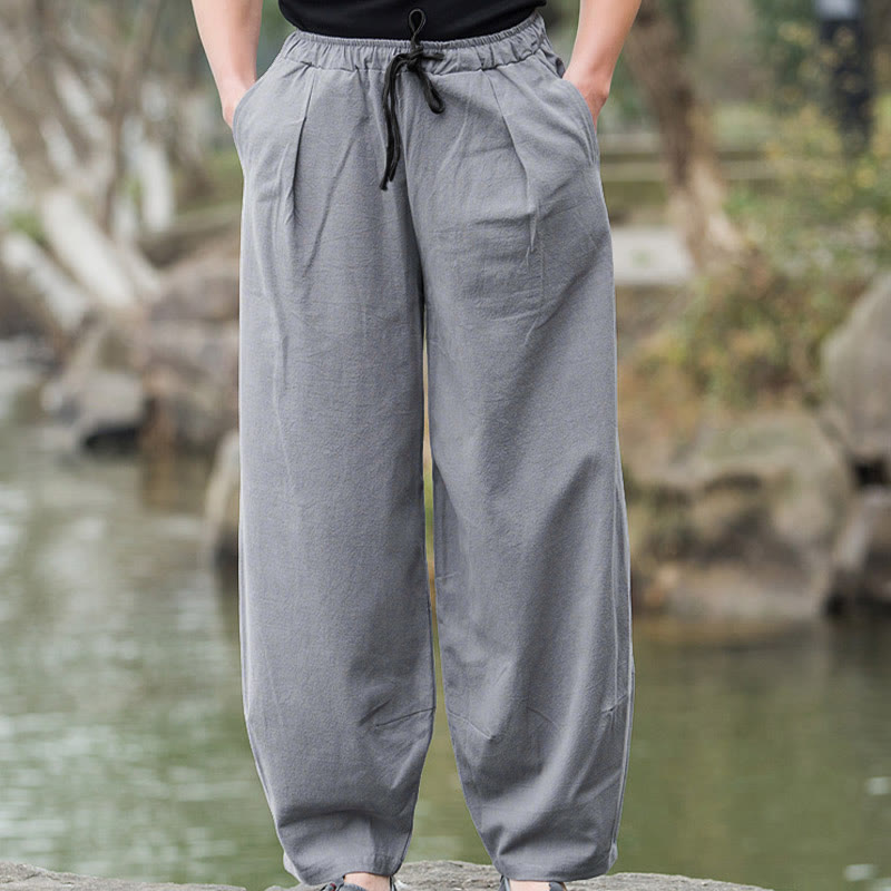 Buddha Stones Plain Casual Linen Bloomer Men's Pants With Pockets - image 15