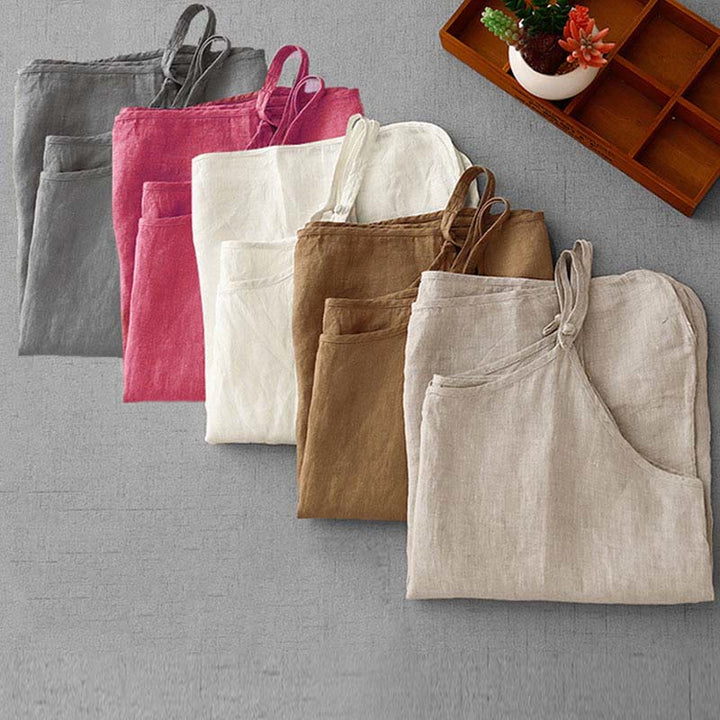 Buddha Stones Summer Plain Adjustable Strap Design Women's Cotton Linen Vest Waistcoat - image 35