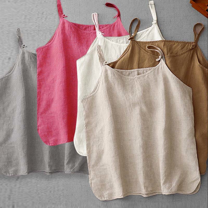Buddha Stones Summer Plain Adjustable Strap Design Women's Cotton Linen Vest Waistcoat - image 35