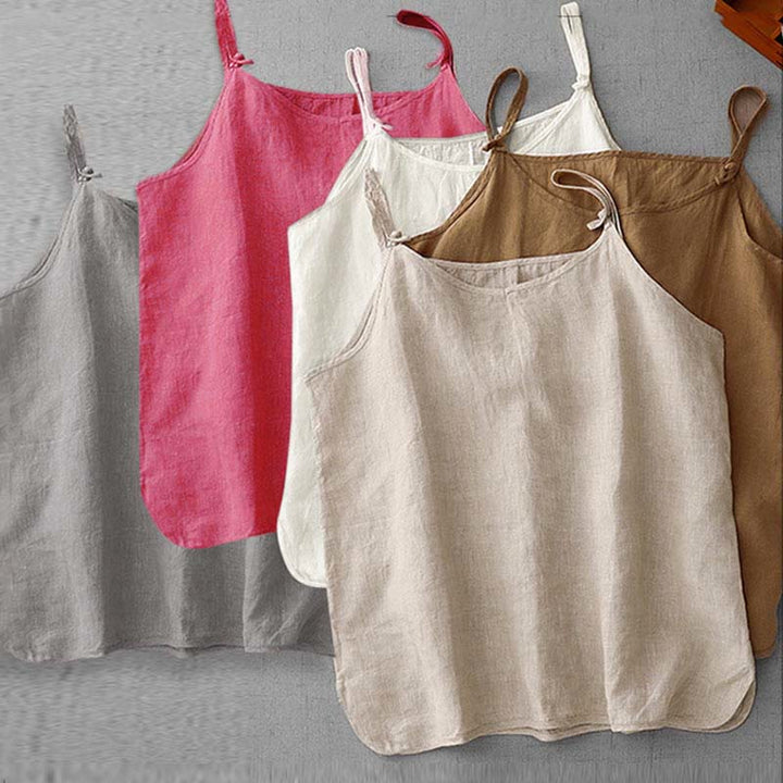 Buddha Stones Summer Plain Adjustable Strap Design Women's Cotton Linen Vest Waistcoat - image 35