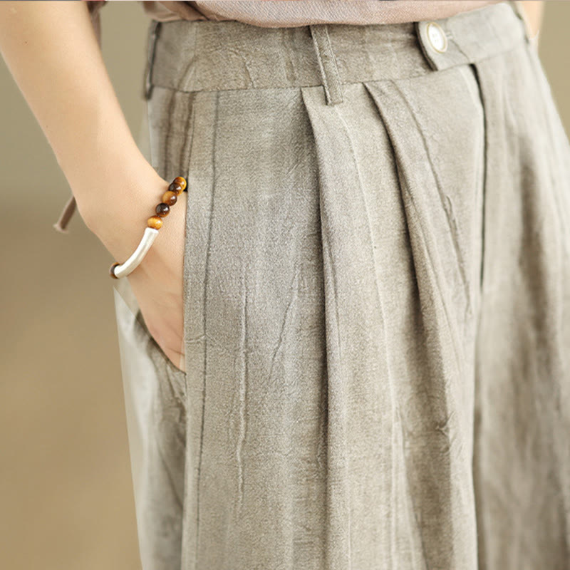 Buddha Stones Casual Tan Women's Cotton Elastic Waist  Wide Leg Pants With Pockets - image 8