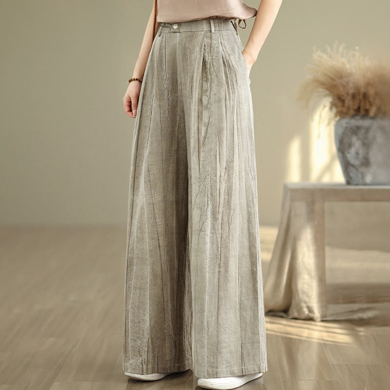 Buddha Stones Casual Tan Women's Cotton Elastic Waist  Wide Leg Pants With Pockets - image 3