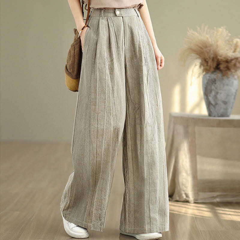 Buddha Stones Casual Tan Women's Cotton Elastic Waist  Wide Leg Pants With Pockets - image 1