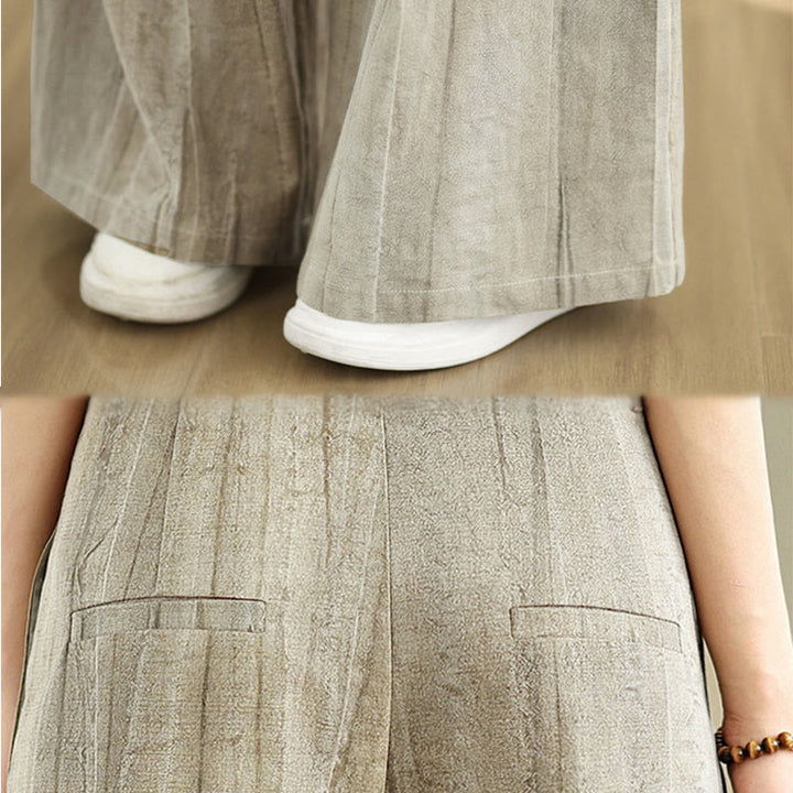 Buddha Stones Casual Tan Women's Cotton Elastic Waist  Wide Leg Pants With Pockets - image 7
