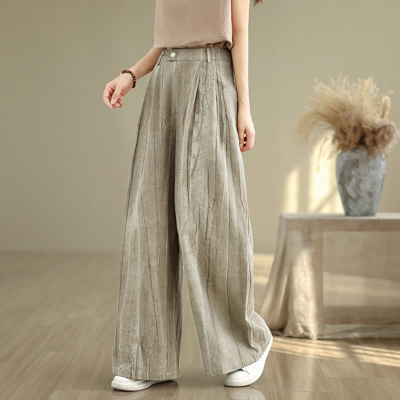 Buddha Stones Casual Tan Women's Cotton Elastic Waist  Wide Leg Pants With Pockets - image 4