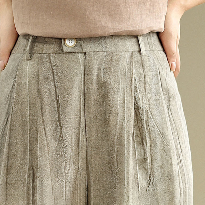 Buddha Stones Casual Tan Women's Cotton Elastic Waist  Wide Leg Pants With Pockets - image 10