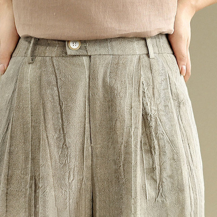 Buddha Stones Casual Tan Women's Cotton Elastic Waist  Wide Leg Pants With Pockets - image 10