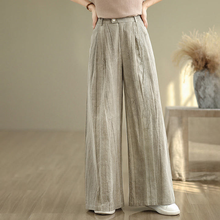 Buddha Stones Casual Tan Women's Cotton Elastic Waist  Wide Leg Pants With Pockets - image 5