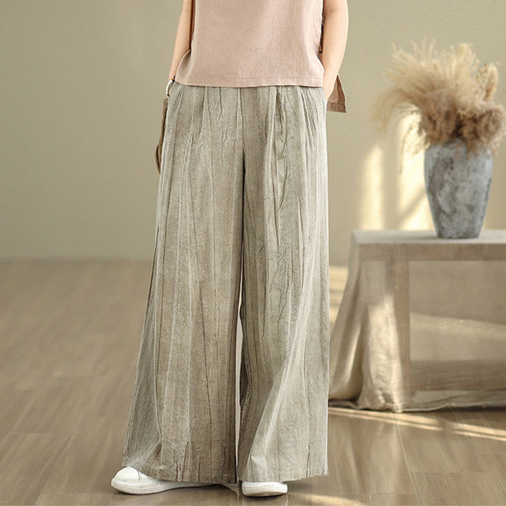 Buddha Stones Casual Tan Women's Cotton Elastic Waist  Wide Leg Pants With Pockets - image 6