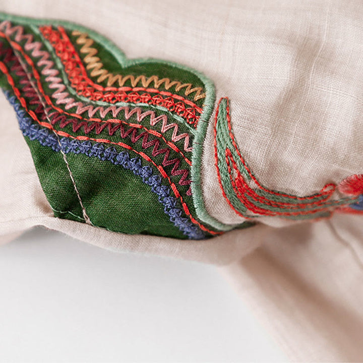 Buddha Stones Casual Flower Embroidery Women's Cotton Linen Elastic Waist  Wide Leg Pants With Pockets - image 21