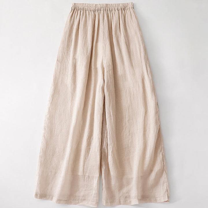 Buddha Stones Casual Flower Embroidery Women's Cotton Linen Elastic Waist  Wide Leg Pants With Pockets - image 19