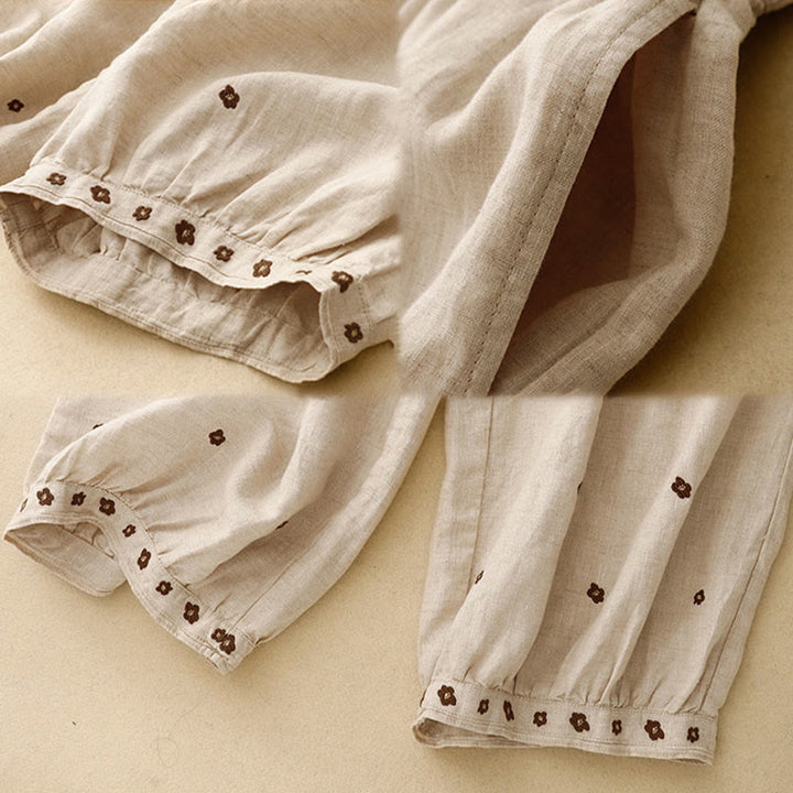 Buddha Stones Casual Embroidered Petals Women's Cotton Linen 7-8 Length Harem Pants With Pockets - image 6