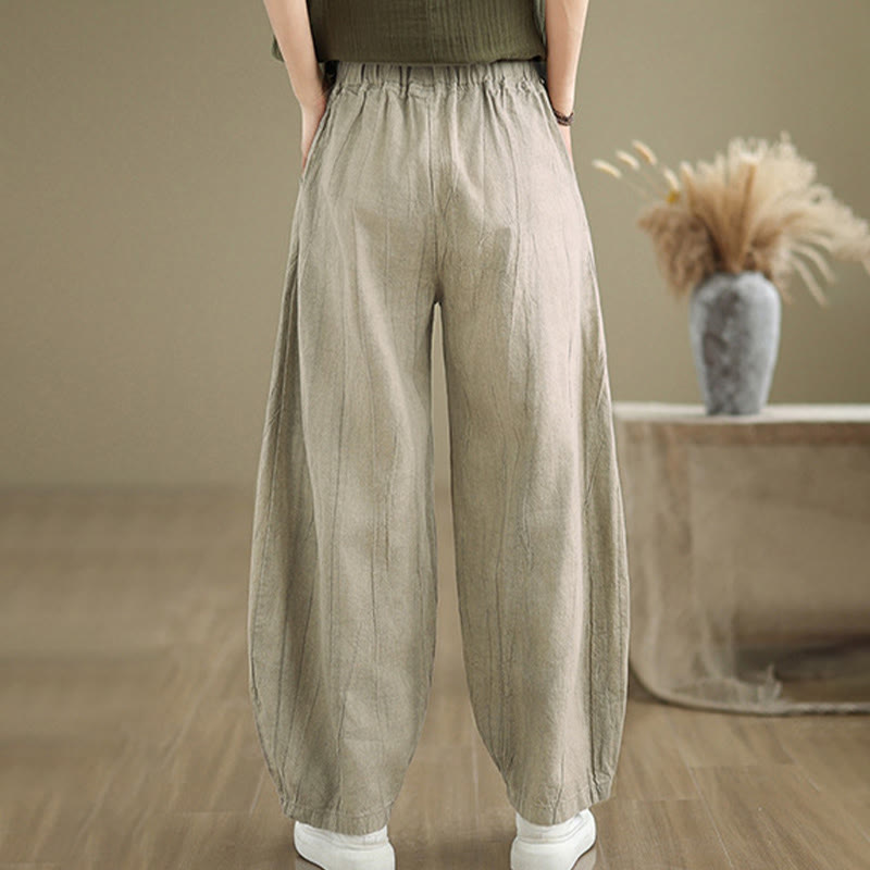 Buddha Stones Casual Plain Women's Cotton Linen Harem Pants With Pockets - image 2