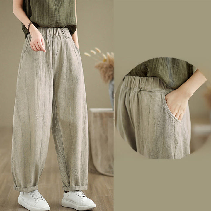 Buddha Stones Casual Plain Women's Cotton Linen Harem Pants With Pockets - image 5