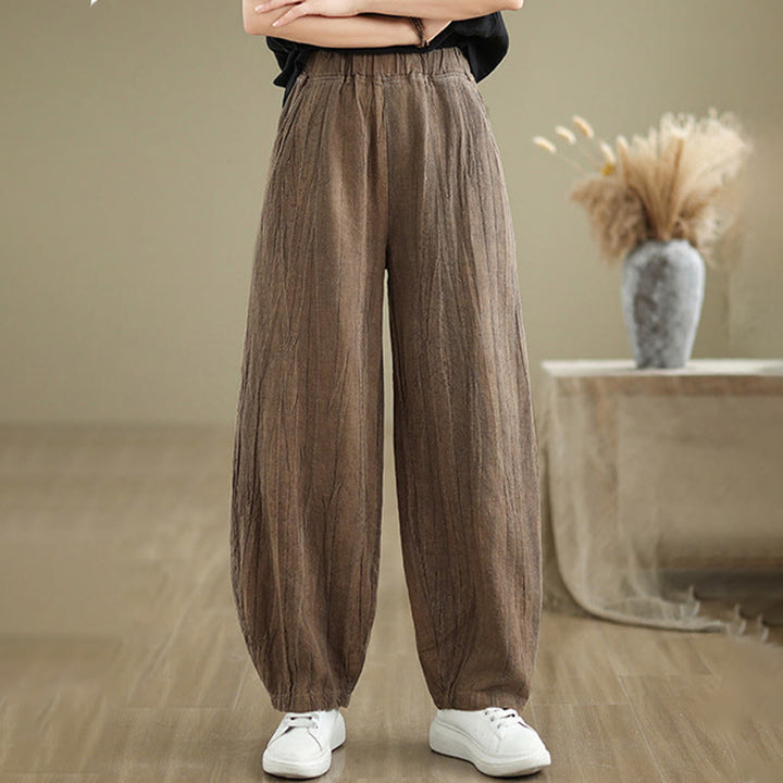 Buddha Stones Casual Plain Women's Cotton Linen Harem Pants With Pockets - SaddleBrown - US8-10，UK/AU12-14，EU40-42 (2XL) - image 8